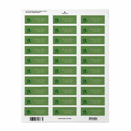 Elegant Sophisticated Green Shamrock Address Etiket (Full Sheet)