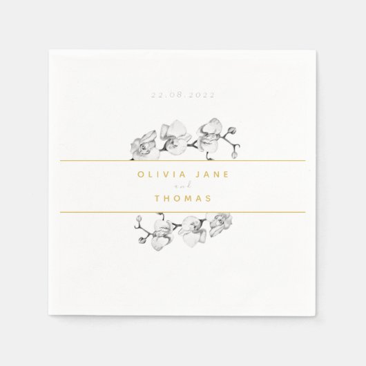 Elegant Sophisticated Romantic Floral Gold Wedding Servet (Voorkant)