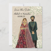 Elegant South Asian Illustrated Couple Save The Date (Voorkant)