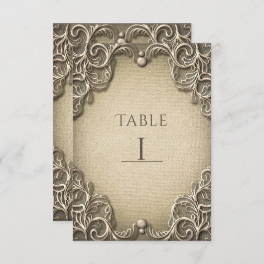 Elegant Southern Charm Rustic Burlap Table Number Kaart (Voorkant / Achterkant)