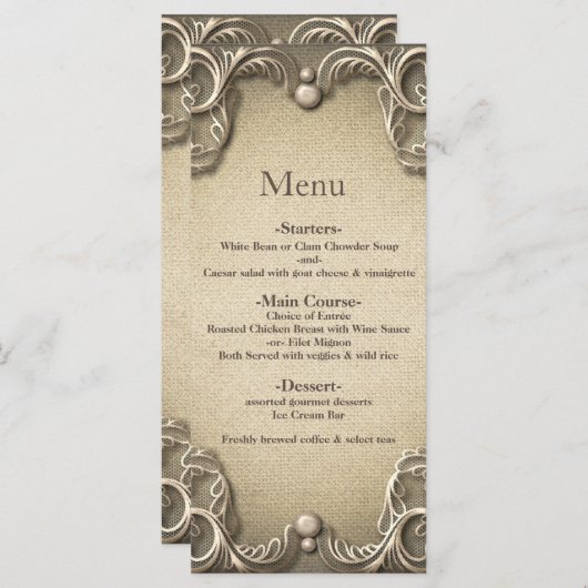 Elegant Southern Charm Rustic Burlap Wedding Menu (Voorkant / Achterkant)