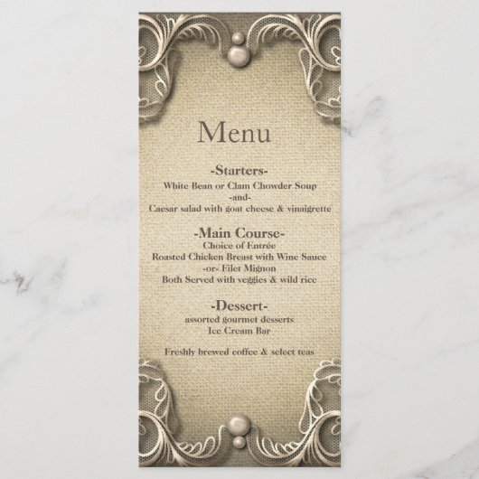 Elegant Southern Charm Rustic Burlap Wedding Menu (Voorkant)