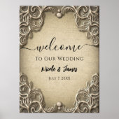 Elegant Southern Charm Rustic Burlap Wedding Poster (Voorkant)