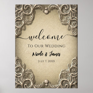 Elegant Southern Charm Rustic Burlap Wedding Poster