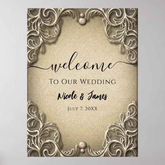 Elegant Southern Charm Rustic Burlap Wedding Poster (Voorkant)