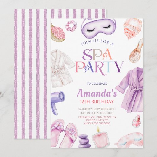 Elegant Spa day Girls Birthday Party Kaart (Voorkant / Achterkant)