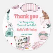 Elegant Spa Pamper Verjaardagsfeest Dank u Ronde Sticker (Voorkant)