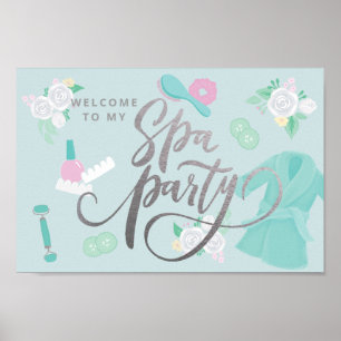 Elegant Spa Party (aangepast)-teken in blauw/faux Poster