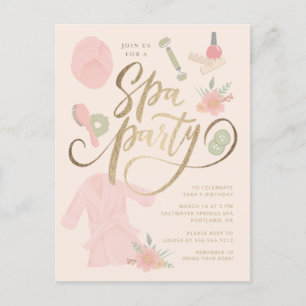 Elegant Spa Party Invitation w/faux gold Briefkaart