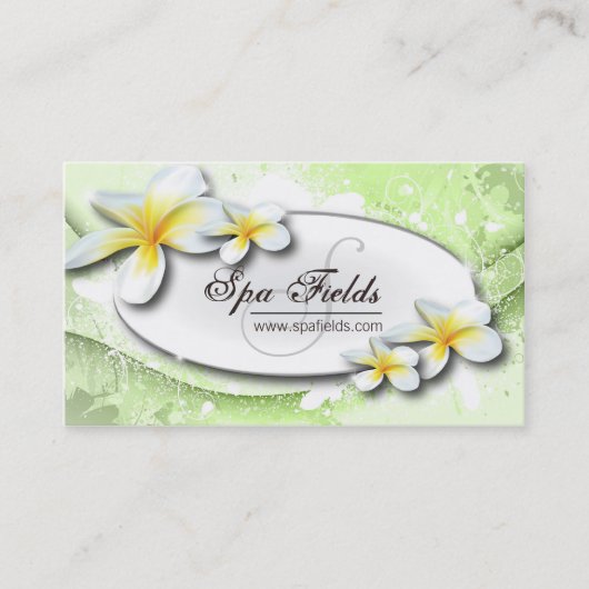 Elegant Spa Visitekaartje Green White Plumeria (Voorkant)