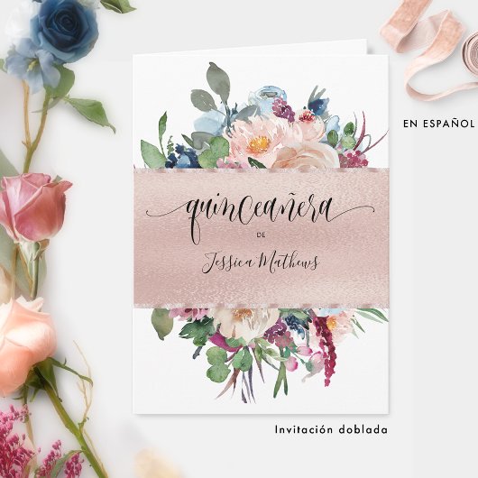 Elegant Spaans Roos Gold Quinceañera Folded