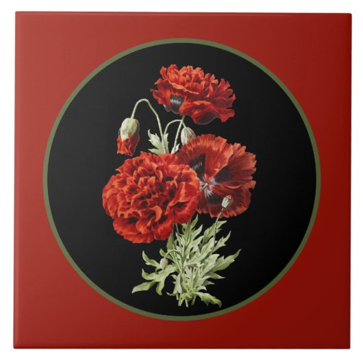 Elegant Spaanse rode papaver decor Tegeltje (Voorkant)