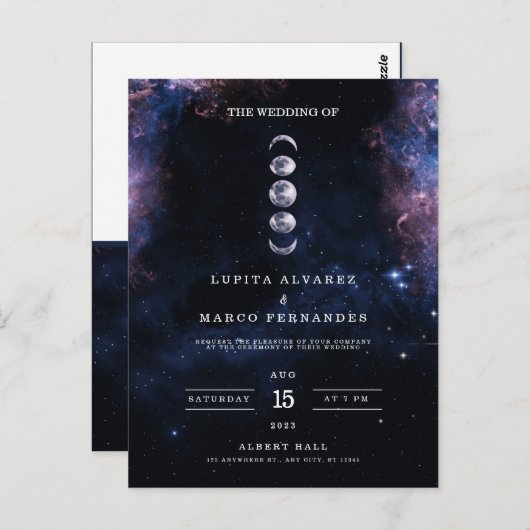 Elegant Space Theme Astronomy Moon Wedding Invitat Briefkaart (Voorkant / Achterkant)