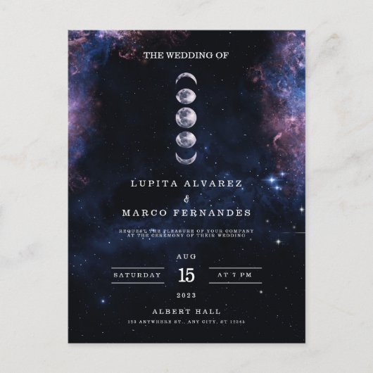 Elegant Space Theme Astronomy Moon Wedding Invitat Briefkaart (Voorkant)