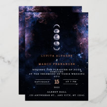 Elegant Space Theme Astronomy Moon Wedding Invitat