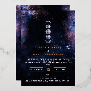 Elegant Space Theme Astronomy Moon Wedding Invitat Folie Uitnodiging