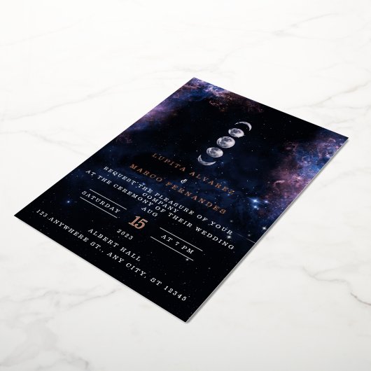 Elegant Space Theme Astronomy Moon Wedding Invitat Folie Uitnodiging (Gedraaid)