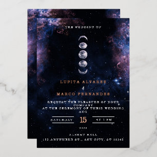 Elegant Space Theme Astronomy Moon Wedding Invitat Folie Uitnodiging