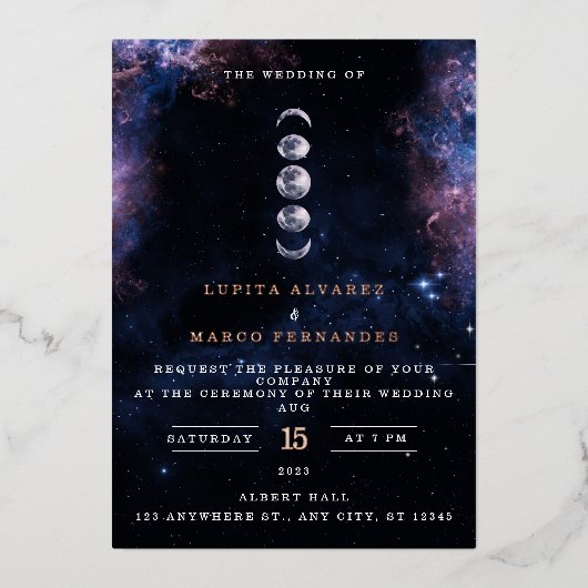 Elegant Space Theme Astronomy Moon Wedding Invitat Folie Uitnodiging (Voorkant)