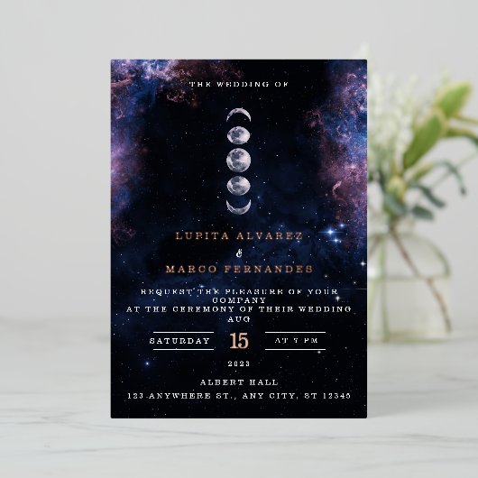 Elegant Space Theme Astronomy Moon Wedding Invitat Folie Uitnodiging (Staand Voorkant)