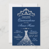 Elegant Spain Quinceañera Mis Quince Navy Blue Kaart (Voorkant)