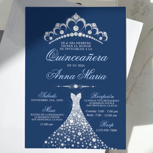 Elegant Spain Quinceañera Mis Quince Navy Blue Kaart