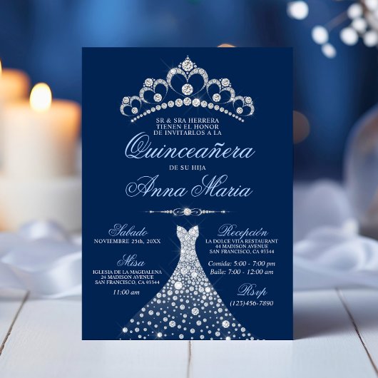 Elegant Spain Quinceañera Mis Quince Navy Blue Kaart