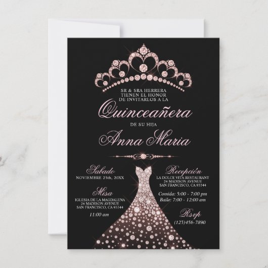 Elegant Spain Quinceañera Mis Quince Pink Kaart (Voorkant)