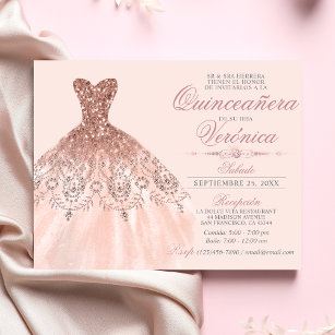 Elegant Spain Quinceañera Mis Quince Pink Rose Kaart
