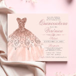 Elegant Spain Quinceañera Mis Quince Pink Rose Kaart<br><div class="desc">Moderne maar elegante uitnodigingen van Quinceañera Mis Quince Anos. Glitterdiamanttiara / kroon en jurk / gans. Licht lichtblauwe roze roze gouden kleuren. Eenvoudig om sjabloon kaarten te bewerken. Ideaal voor een 15e meisjesfeestje.</div>