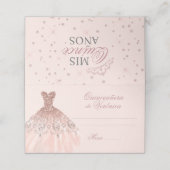 Elegant Spain Quinceañera Mis Quince Pink Rose Plaatskaartje (Buitenkant ongevouwen)