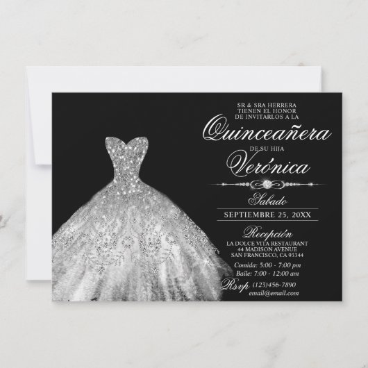 Elegant Spain Quinceañera Mis Quince Silver Kaart (Voorkant)