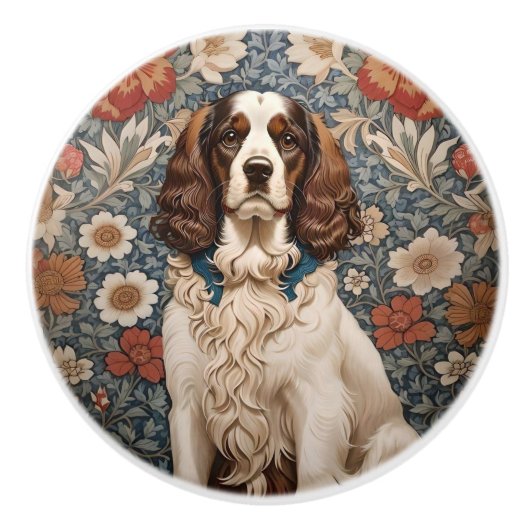 Elegant Spaniel On Floral Background Keramische Knop (Voorkant)