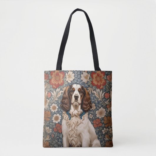 Elegant Spaniel On Floral Background Tote Bag (Voorkant)