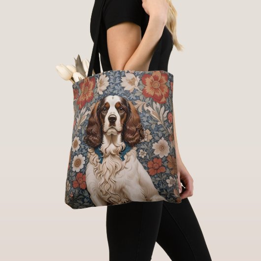 Elegant Spaniel On Floral Background Tote Bag (Dichtbij)