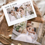 Elegant sparen de Datum 4 Eenvoudige Foto Save The Date<br><div class="desc">Moderne en Elegant Horizontaal Vier (4) Foto sparen de Magnet van de Weddenschap van de Datum met hand letterlijke manuscripttypografie. Sparen de magneet van de datumuitnodiging omvat manuscripttypografie en chic en eenvoudig ontwerp dat u uw aangepast afbeelding van de de fotografie van het verloving kunt toevoegen aan.</div>