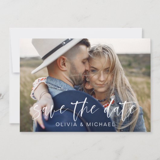 Elegant sparen de Datum Handgeschreven Foto Save The Date (Voorkant)