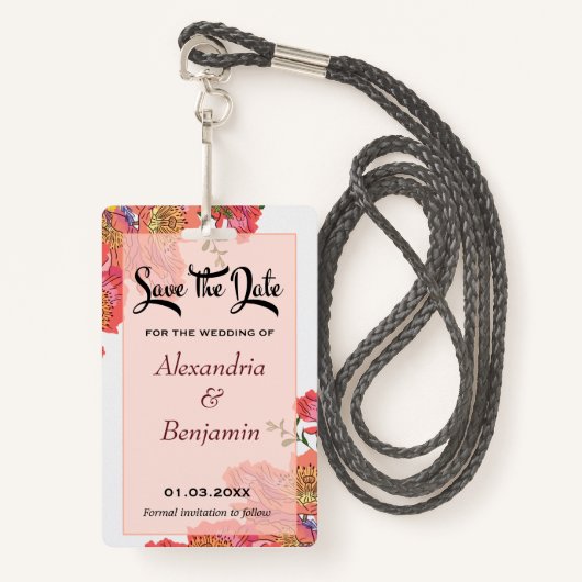 Elegant sparen de Datum Koraalventilator Waterverf Badge (Voorkant met draagriem)