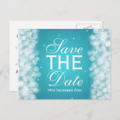 Elegant sparen de Datum van de partij Sparkle Turq Aankondigingskaart (Voorkant / Achterkant)