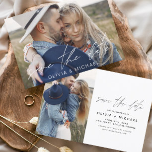 Elegant sparen de Handgeschreven Foto van het Manu Save The Date
