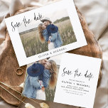 Elegant sparen de Minimalisator van de Foto van he Save The Date<br><div class="desc">Het huwelijk bewaart de Kaarten van de Datum die een foto op de voor en rug hebben. Sparen de kaarten van de Datum bevatten een moderne hand geschreven kromme manuscripttypografie die elegant,  eenvoudig en modern zijn om na u minimalistische eenvoudige trouwdag te gebruiken viering.</div>