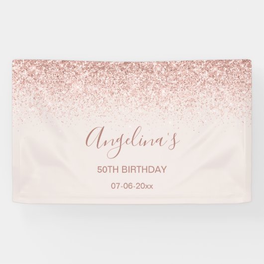 Elegant Sparging Blush Birthday Invitation Spandoek (Horizontaal)