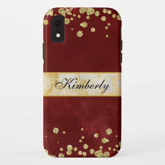 Elegant Sparging Gold en Burgundy Monogrammed Case-Mate iPhone Case (Achterkant)