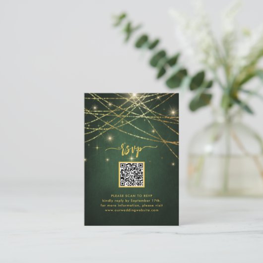 Elegant Sparging Gold String Lights QR Code RSVP Informatiekaartje (Staand voorkant)