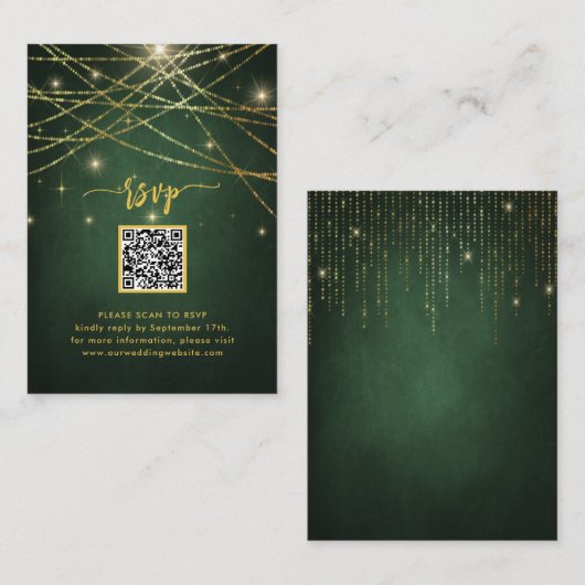 Elegant Sparging Gold String Lights QR Code RSVP Informatiekaartje (Voorkant / Achterkant)