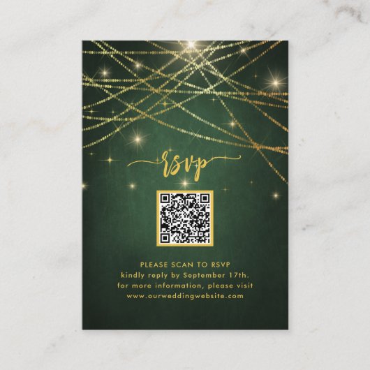Elegant Sparging Gold String Lights QR Code RSVP Informatiekaartje (Voorkant)
