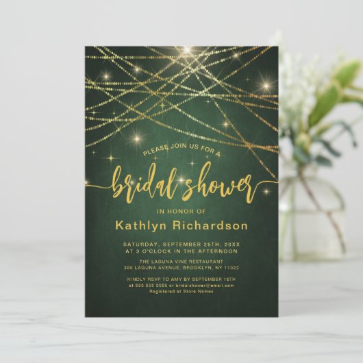 Elegant Sparging Gold String Lights Vrijgezellenfe Kaart (Staand voorkant)