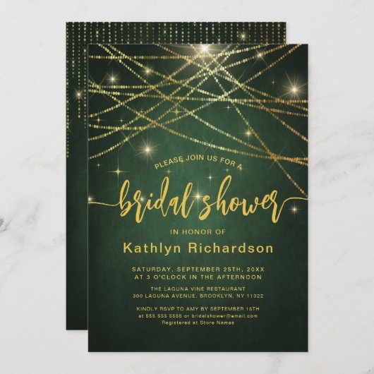 Elegant Sparging Gold String Lights Vrijgezellenfe Kaart (Voorkant / Achterkant)