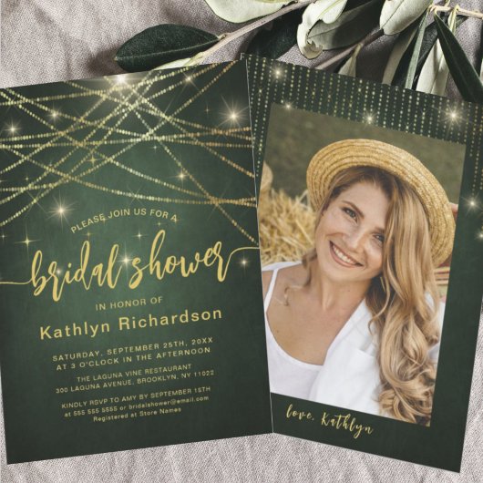 Elegant Sparging Gold String Lights Vrijgezellenfe Kaart