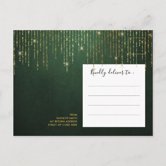 Elegant Sparging Gold String Lights Vrijgezellenfe Uitnodiging Briefkaart (Achterkant)